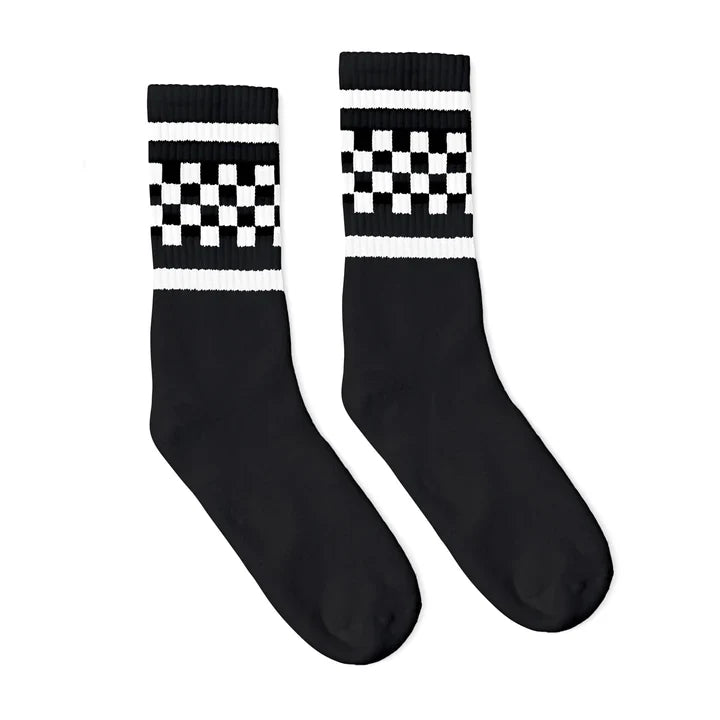 SOCCO White Checkered | Black Mid Socks