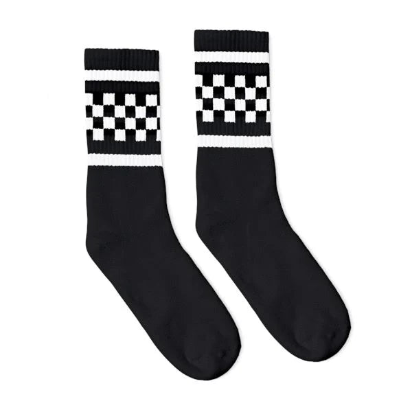 SOCCO White Checkered | Black Mid Socks