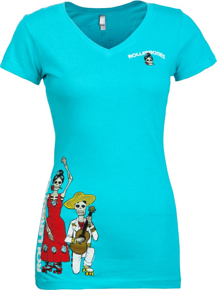 Bones Womens T-shirt Day of the Dead Dancing Turquoise