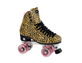 Moxi Jungle Leopard Roller Skates (w/ Pink cuff and Pink Juicy Wheels)