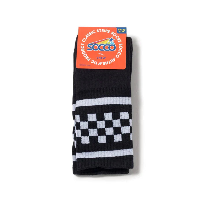 SOCCO White Checkered | Black Mid Socks